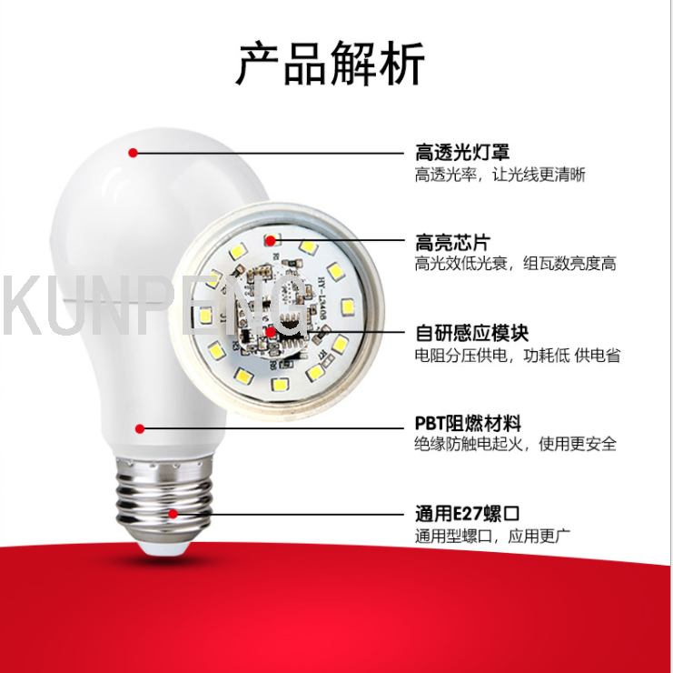 LED radar sensor bulb lamp, LED lamp, human body microwave radar sensor lamp, smart bulb, corridor, staircase Specification image