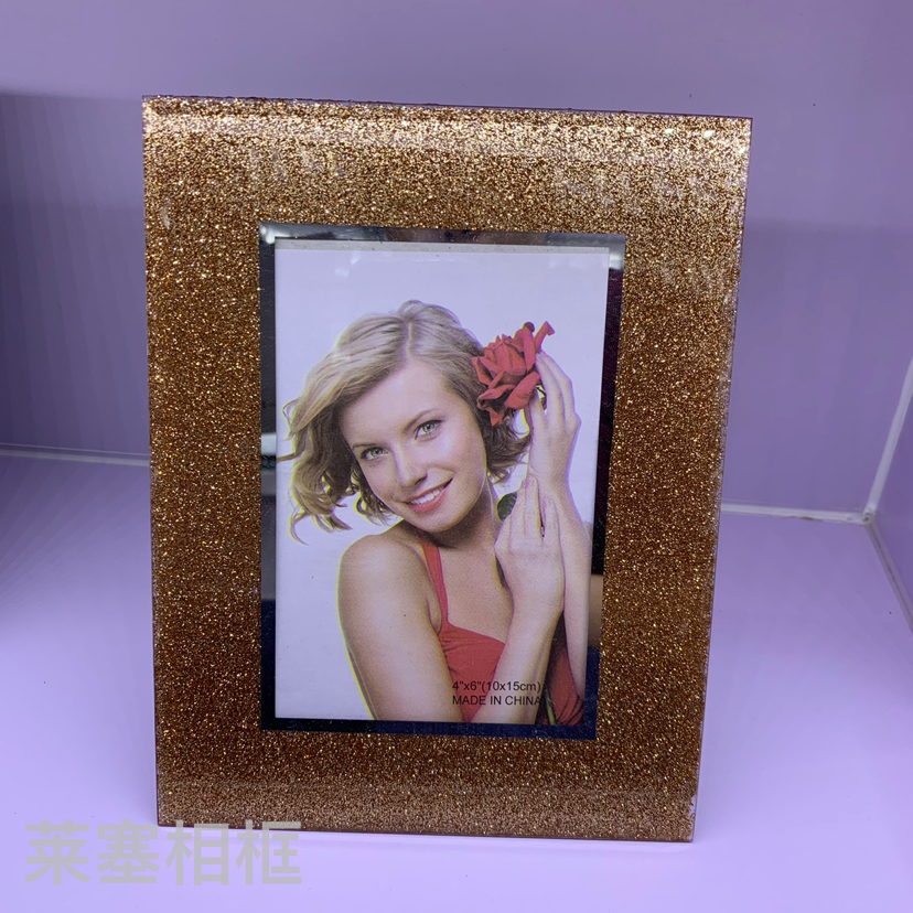 Champagne gold glitter photos, home decoration gifts, living room handicrafts, customized various patterned glass photo frames