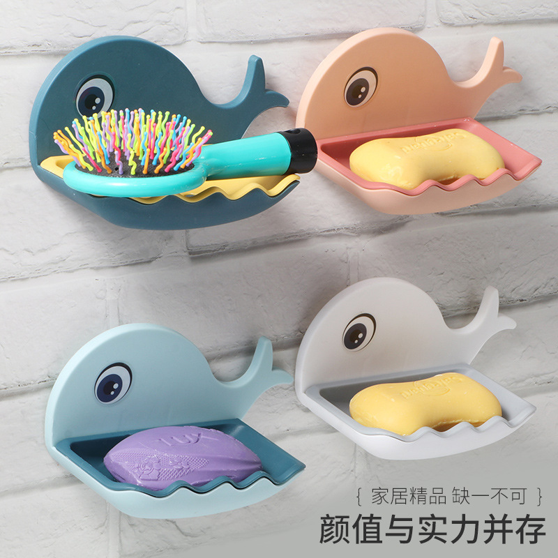 Little Whale Soap Box Bathroom Creative double-layer draining soap box hanging and storage dual-purpose non-perforating soap rack Application Scenario