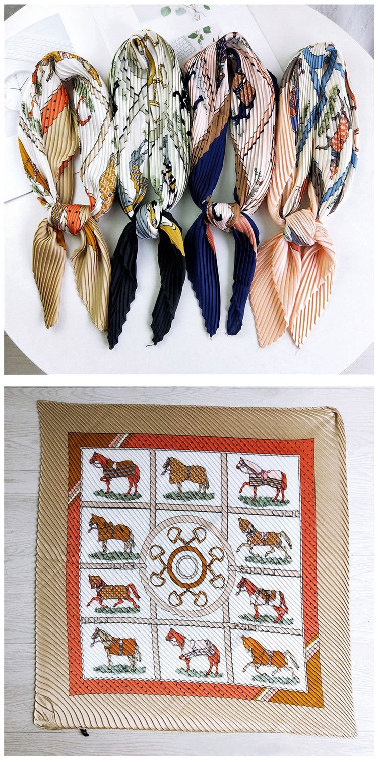 70 Korean Version Pleated Small Square Scarf Female Korean Literary Decorative Small Scarf Professional Scarf Pressed Crepe Silk Scarf Http Specification drawing