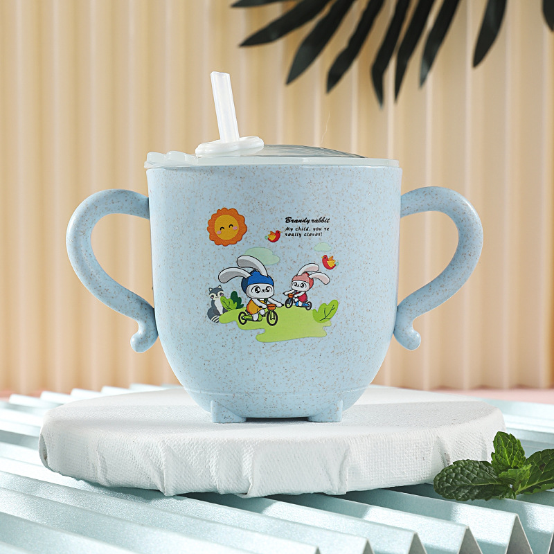 Wholesale wheat straw double-ear cups, thickened sealed dust-proof cover water cups, silicone straws, children's cartoon cups Application Scenario