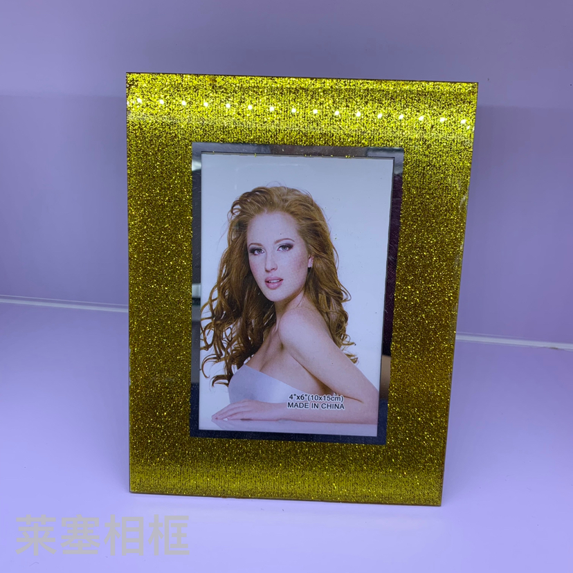 Champagne gold glitter photos, home decoration gifts, living room handicrafts, customized various patterned glass photo frames Specification image