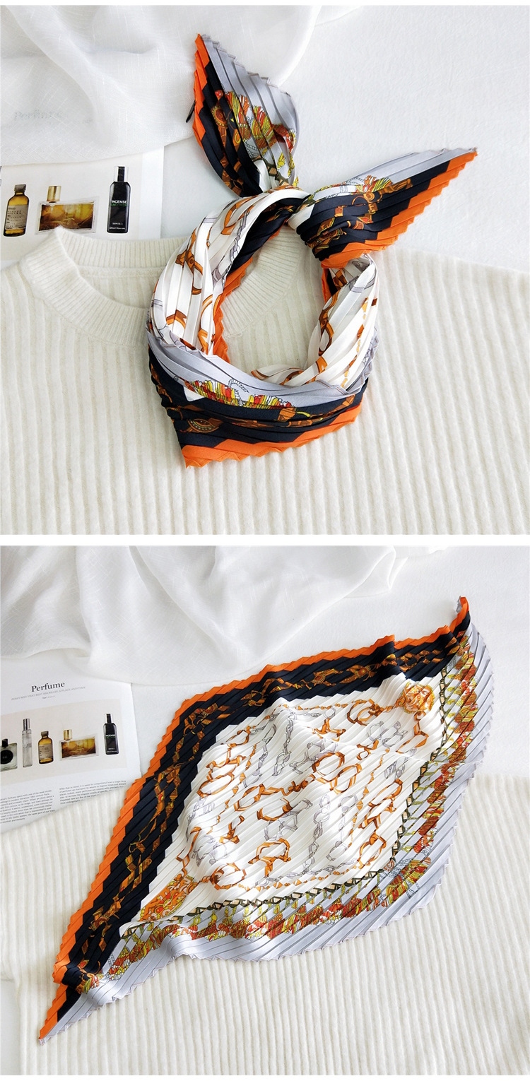 70 Korean Version Pleated Small Square Scarf Female Korean Literary Decorative Small Scarf Professional Scarf Pressed Crepe Silk Scarf Http Item Picture