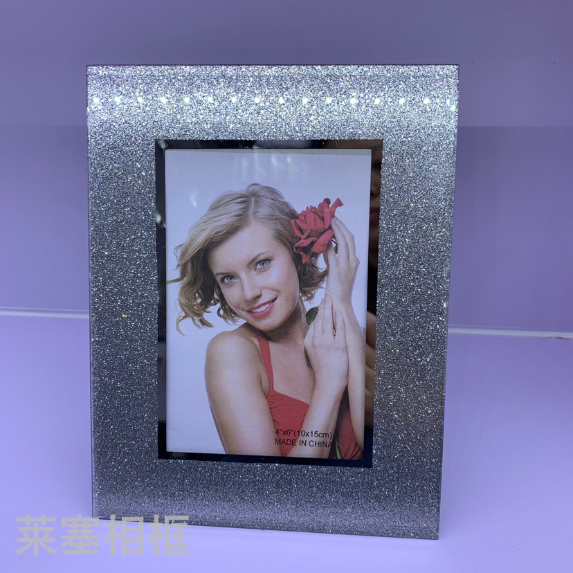 Champagne gold glitter photos, home decoration gifts, living room handicrafts, customized various patterned glass photo frames details Picture