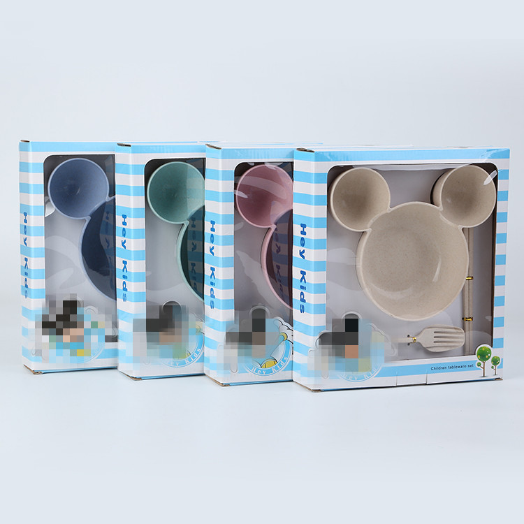 Children's tableware set, baby wheat tableware, cartoon mouse creative bowl, fork and spoon gift set