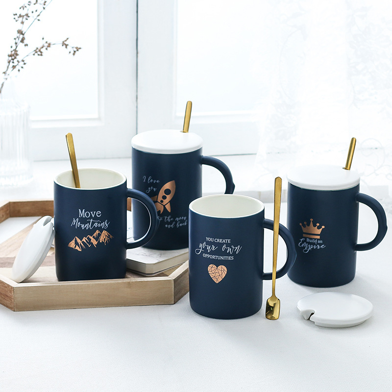 厂家批发新品水杯带盖带勺马克杯 礼品创意印花定制LOGO陶瓷杯