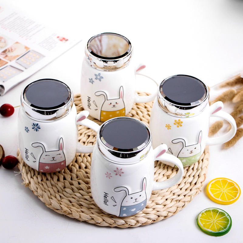 马克杯礼品创意水杯咖啡杯办公室杯 手柄 可爱兔子陶瓷杯