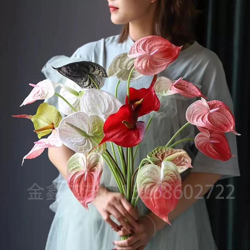 EVA红掌假花仿真花金掌绿掌白掌年宵花卉福桶插花居家摆件