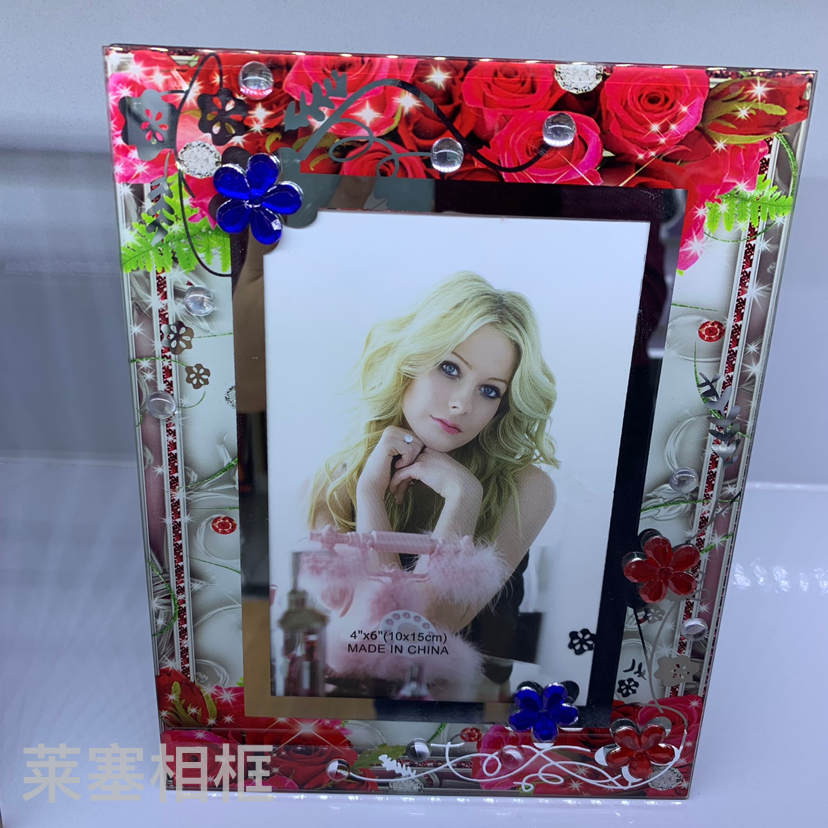 Red rose stickers with diamond photos, home decoration gifts, living room handicrafts, customized various patterns, glass photo frames
