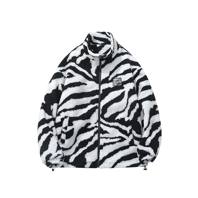 Thick cotton-padded jacket for couples 2021 winter, striped lambskin stand-up collar coat, warm cotton-padded jacket Item Picture