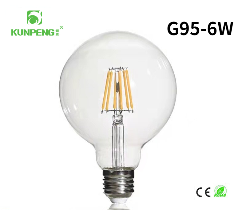 مصابيح الدايود المبتعث للضوء ومصابيح الدايود المبتعث للضوء من طراز G95 Eديسون مزخخة بمصابيح الدايود المبتعث للضوء من نوع E27. Specification image