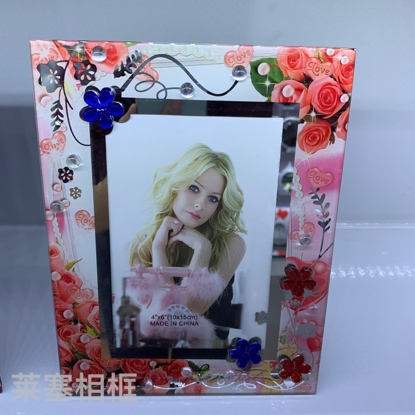 Red rose stickers with diamond photos, home decoration gifts, living room handicrafts, customized various patterns, glass photo frames details Picture