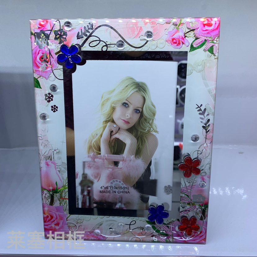 Red rose stickers with diamond photos, home decoration gifts, living room handicrafts, customized various patterns, glass photo frames Specification image