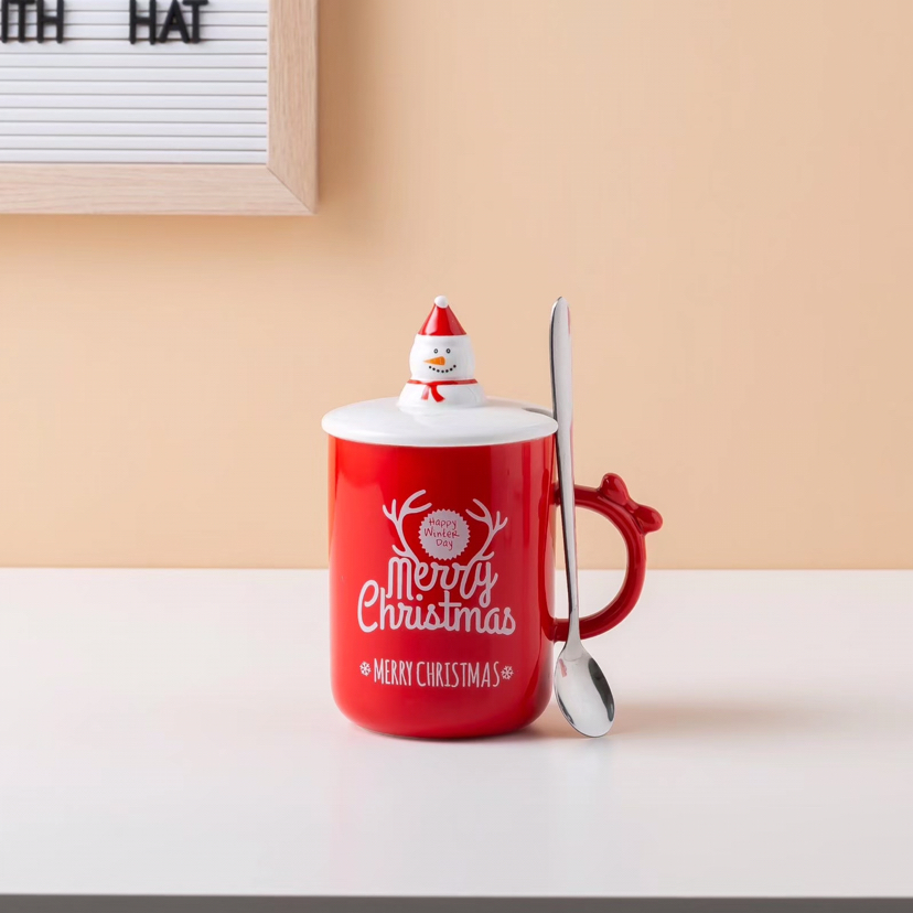 Creative Christmas mug Ceramic mug with lid and spoon Office water mug