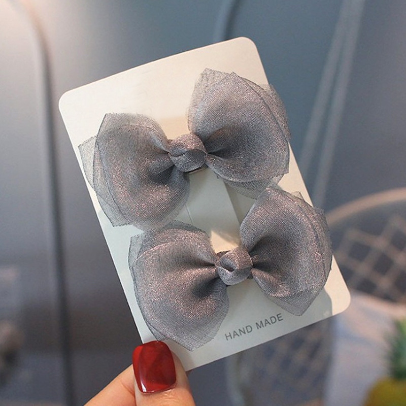 European and American ins pearlescent yarn bow clip children's fabric hair clip 2-piece set, women's hair clip sweet mesh yarn hair accessory Application Scenario