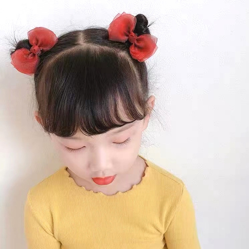 European and American ins pearlescent yarn bow clip children's fabric hair clip 2-piece set, women's hair clip sweet mesh yarn hair accessory Specification drawing