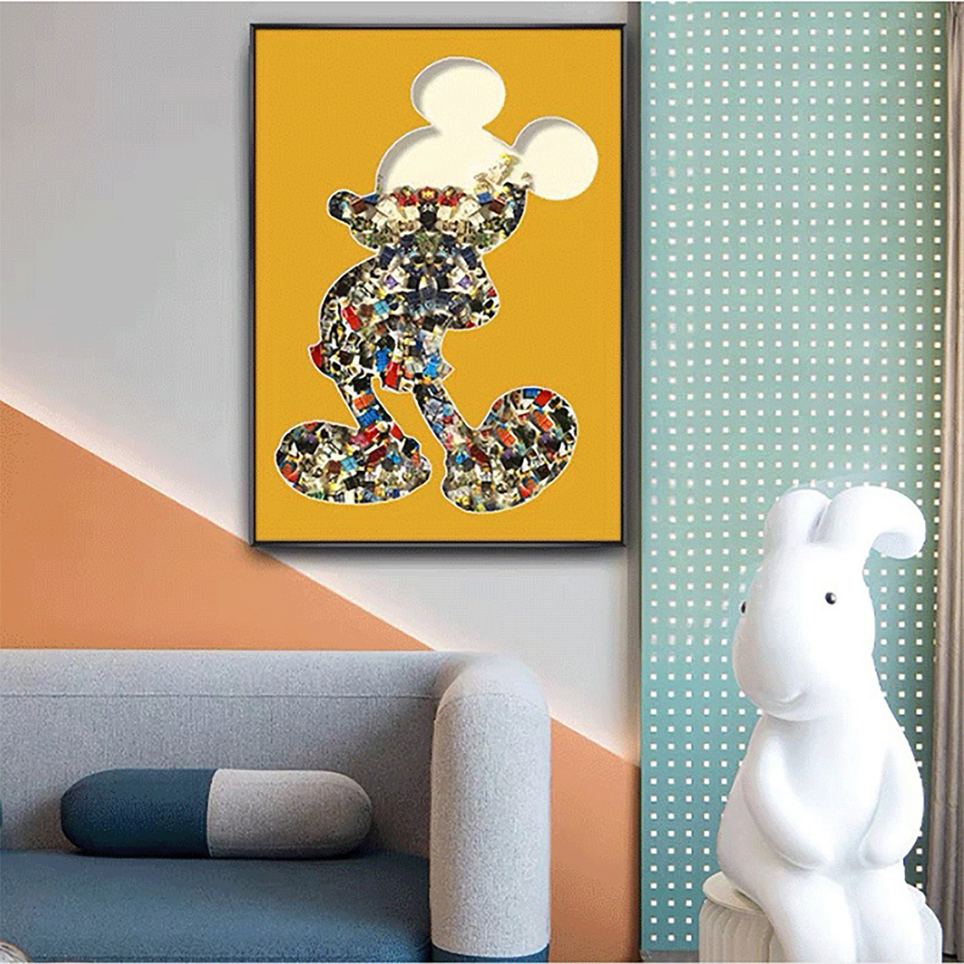 Modern Mickey Mouse decorative painting Legos cartoon collage of living room porch end of the corridor sofa background hanging painting
