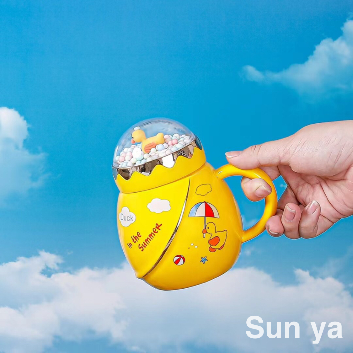 创意太空小黄鸭陶瓷杯可爱卡通马克杯咖啡杯办公室水杯