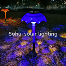 新太阳能草坪伞灯LED彩光渐变闪烁户外草坪灯庭院花园插地灯景观