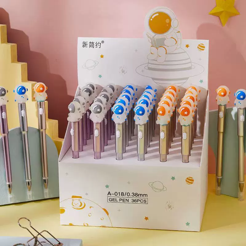 New cute astronaut silicone gel pen with light, cartoon space astronaut LED light gel pen, luminous pen pad details Picture