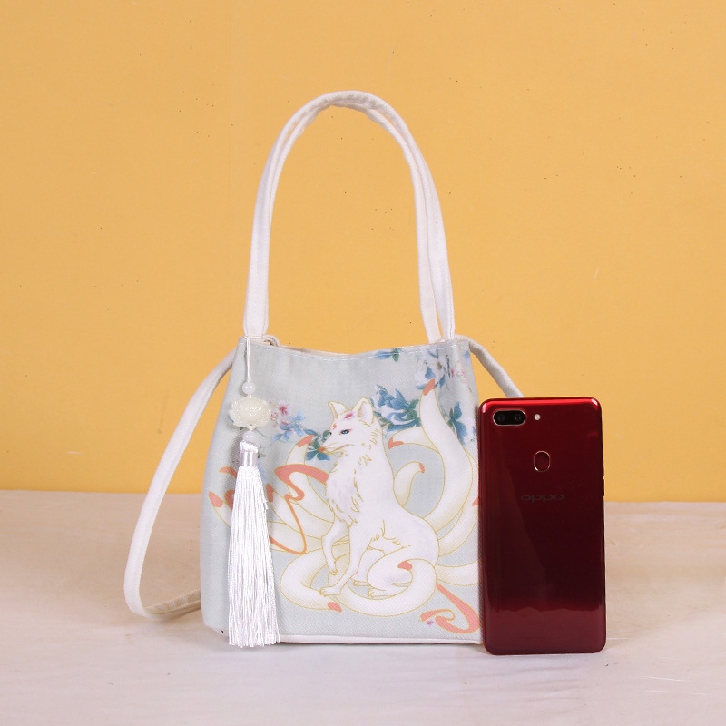 Ancient-style artistic Hanfu bag, Chinese-style single-shoulder printed Hanfu bag, crossbody fairy fresh fabric bag, small square bag details Picture