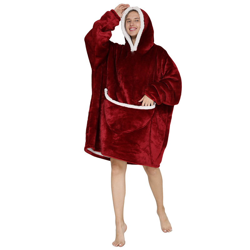 Lazy Blanket Compound Lamb Wool Pullover Flannel Hoodie Tv Tv Blanket Hooded Lazy Coat Outdoor Warm Pajamas Item Picture