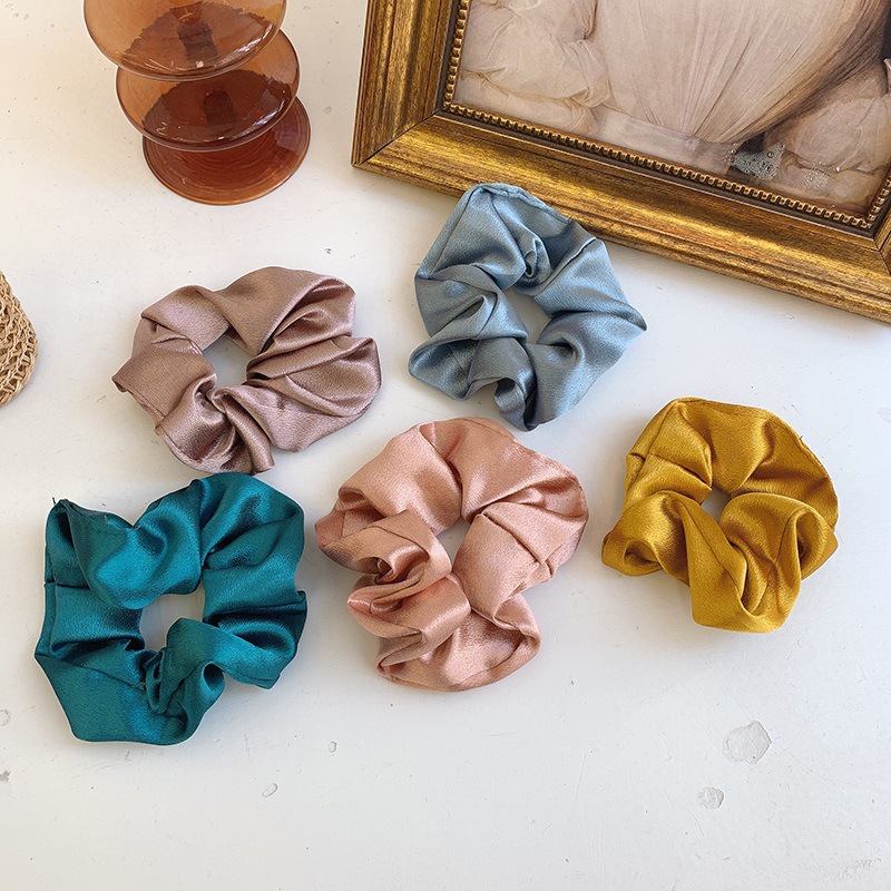 New solid color satin large intestine ring, Korean-style simple pig large intestine hair ring, adult style, foreign trade large intestine ring manufacturer details Picture