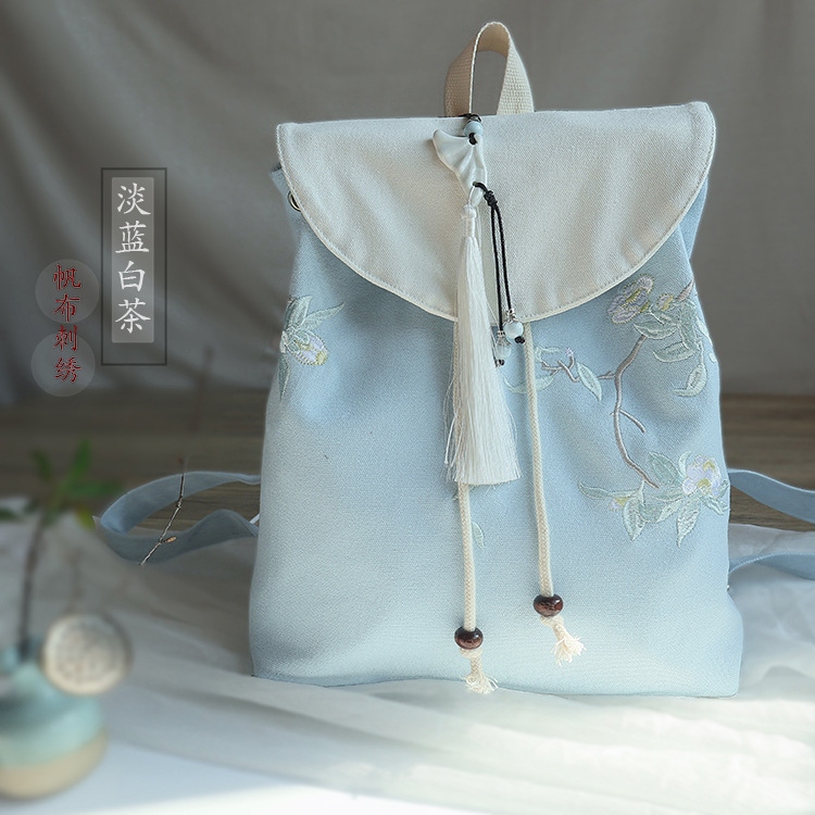 2022 New Style ancient-style Hanfu, retro Chinese style canvas drawstring backpack, embroidered tassel retro style backpack details Picture