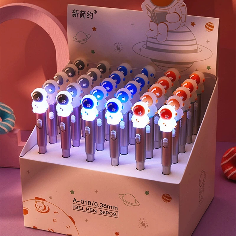 New cute astronaut silicone gel pen with light, cartoon space astronaut LED light gel pen, luminous pen pad full figure