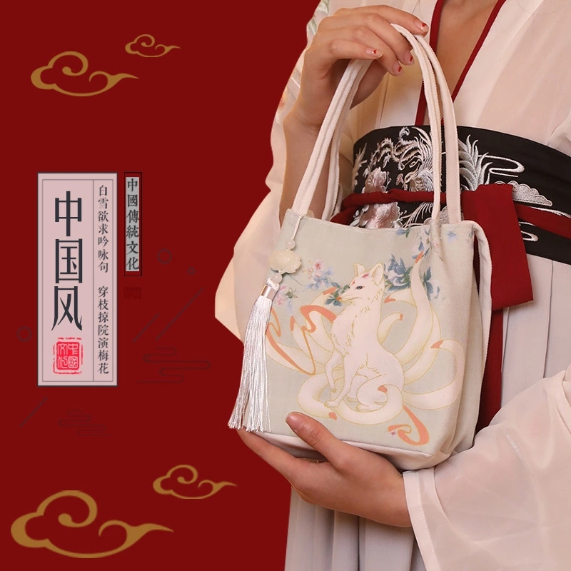 Ancient-style artistic Hanfu bag, Chinese-style single-shoulder printed Hanfu bag, crossbody fairy fresh fabric bag, small square bag full figure