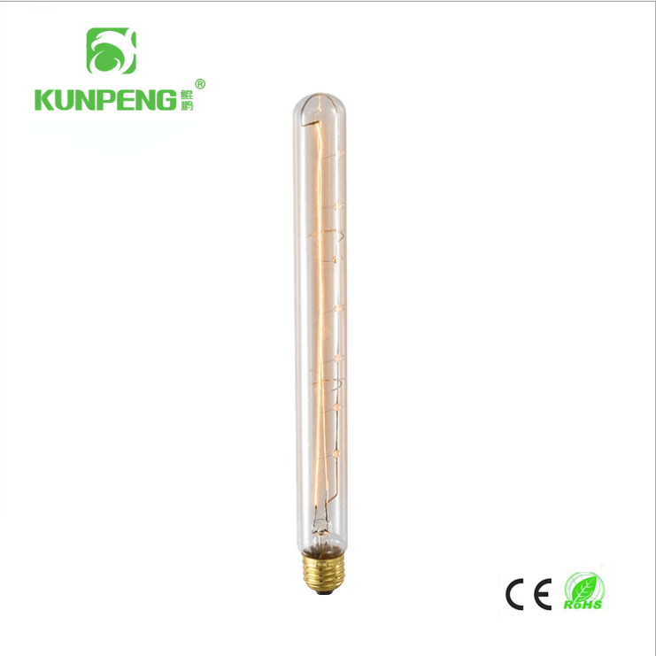 T30-300mm straight filament Edison vintage tungsten filament bulb, industrial style flute bulb