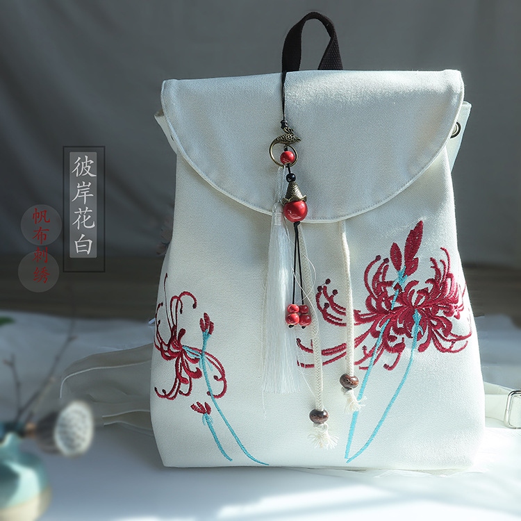 2022 New Style ancient-style Hanfu, retro Chinese style canvas drawstring backpack, embroidered tassel retro style backpack Application Scenario