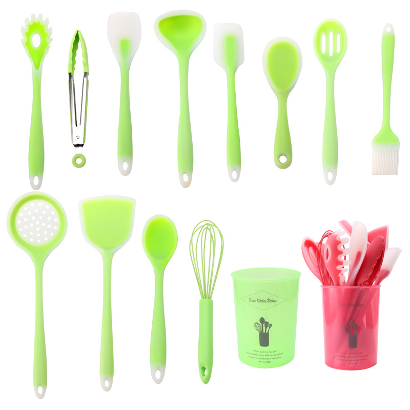 厨房硅胶厨具12件套收纳桶套装不粘锅烹饪工具