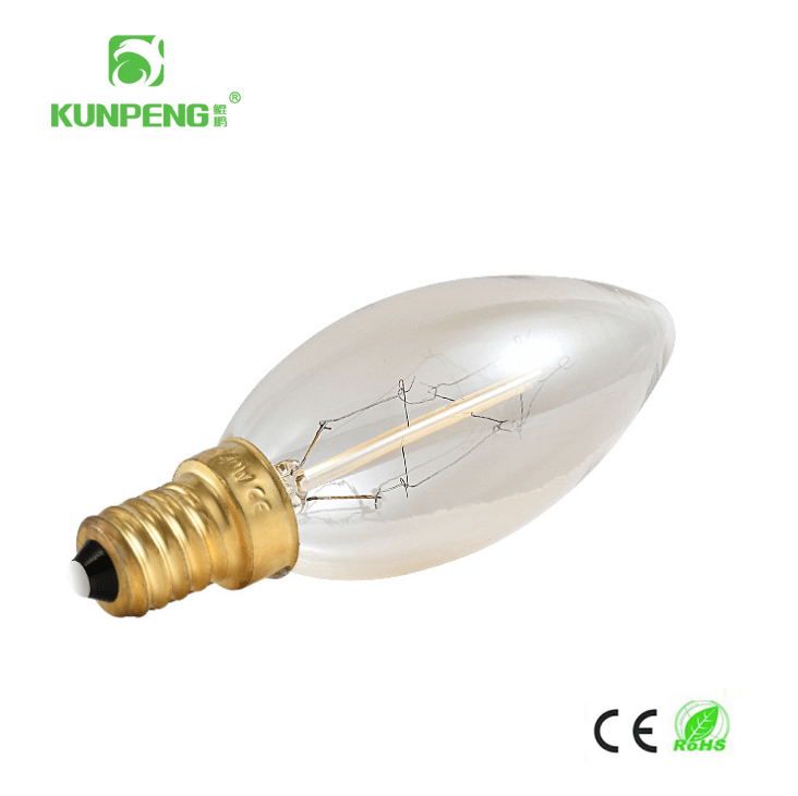 C35- Pointed-bulb wound filament Edison vintage tungsten filament Bulb E14 screw-top dimming glass Candle Bulb Item Picture
