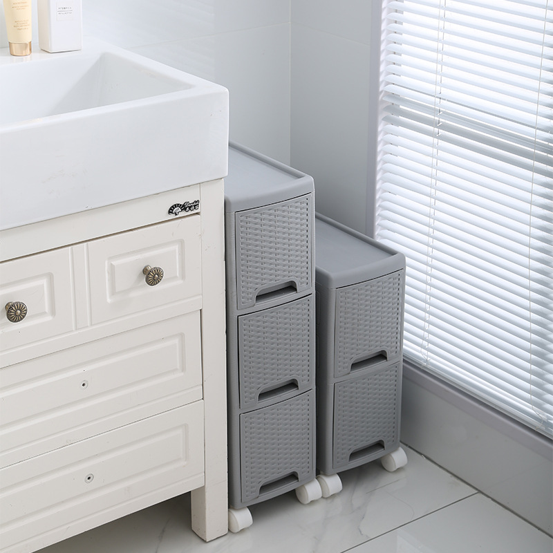 Slit storage cabinet, drawer-type bathroom plastic narrow slit kitchen shelf, 18cm refrigerator side organization storage cabinet Application Scenario