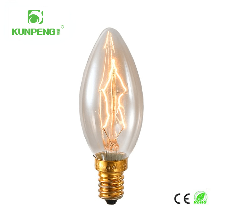 C35- Pointed-bulb wound filament Edison vintage tungsten filament Bulb E14 screw-top dimming glass Candle Bulb