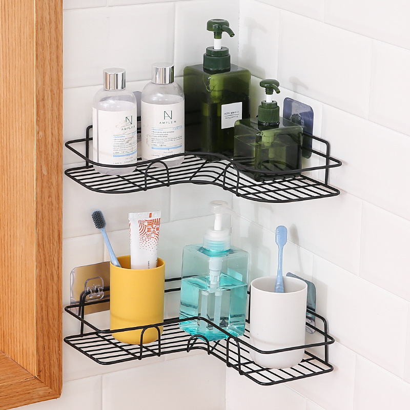 Ironwork triangular storage rack, non-drilling corner storage rack, bathroom triangular rack, washbasin rack, bathroom wall hanging rack details Picture