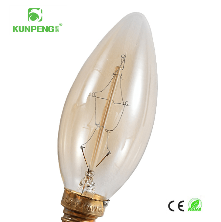 C35- Pointed-bulb wound filament Edison vintage tungsten filament Bulb E14 screw-top dimming glass Candle Bulb details Picture