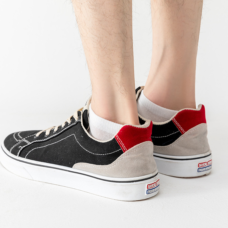 Leisure men's socks cotton spring and summer new short tube socks double needle breathable sweat absorption men spliced color boat socks wholesale Specification drawing