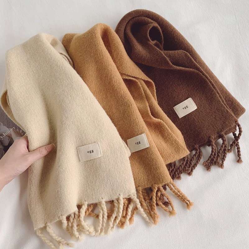 South Korea Dongdaemun Solid Color Knitted Wool Scarf Korean Version Of Autumn And Winter All-In-One Thick Warm Tassel Shawl