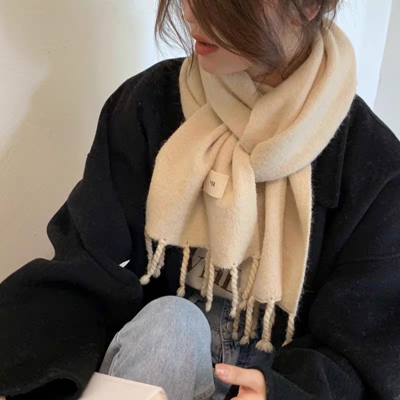 South Korea Dongdaemun Solid Color Knitted Wool Scarf Korean Version Of Autumn And Winter All-In-One Thick Warm Tassel Shawl Specification drawing