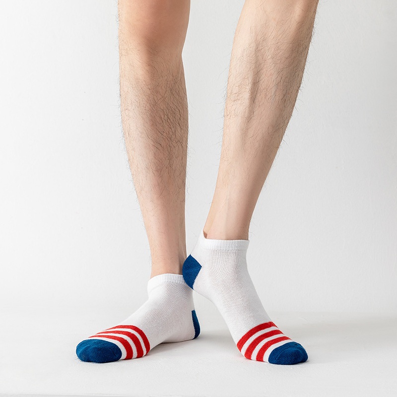 Leisure men's socks cotton spring and summer new short tube socks double needle breathable sweat absorption men spliced color boat socks wholesale Application Scenario