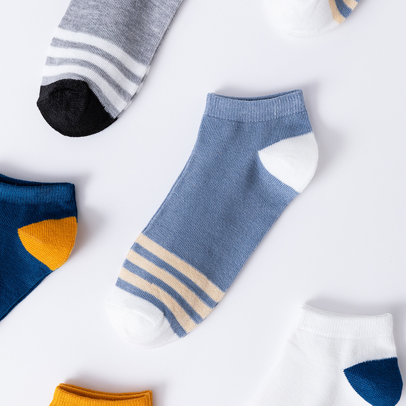 Leisure men's socks cotton spring and summer new short tube socks double needle breathable sweat absorption men spliced color boat socks wholesale details Picture