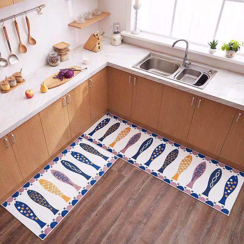 厨房地垫可爱卡通吸水吸油地毯长条防油垫子家用耐脏厨房地毯满铺