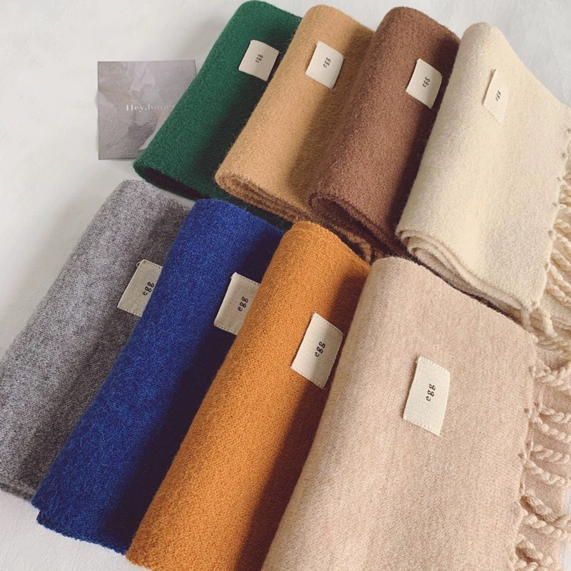 South Korea Dongdaemun Solid Color Knitted Wool Scarf Korean Version Of Autumn And Winter All-In-One Thick Warm Tassel Shawl Item Picture
