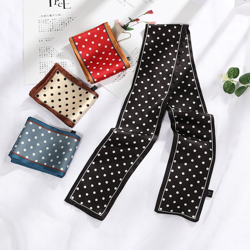 Small Scarf South Korea Dongdaemun Long Small Silk Scarf Summer New Variety Tie Bag Silk Scarf Female Polka Dot Streamer Micro Business Specification drawing