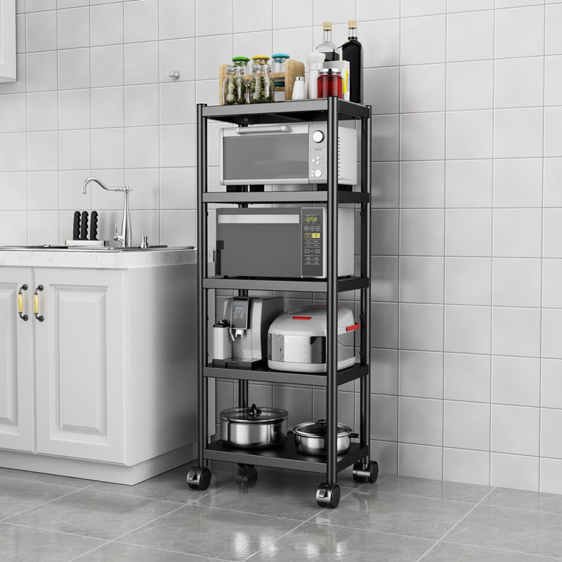 加粗不锈钢厨房置物架落地多层收纳架家用省空间微波炉架子储物架