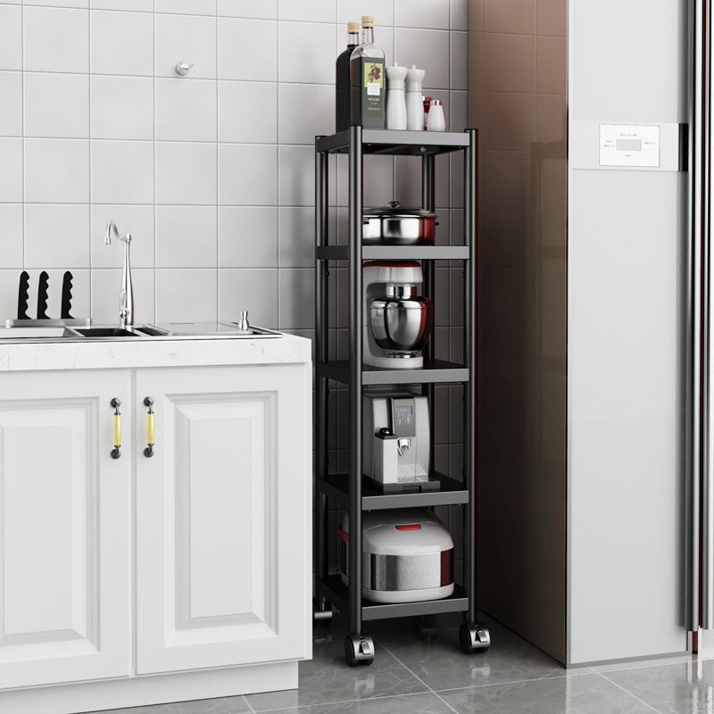 不锈钢厨房置物架落地多层带轮可移动储物锅架微波炉烤箱收纳柜子