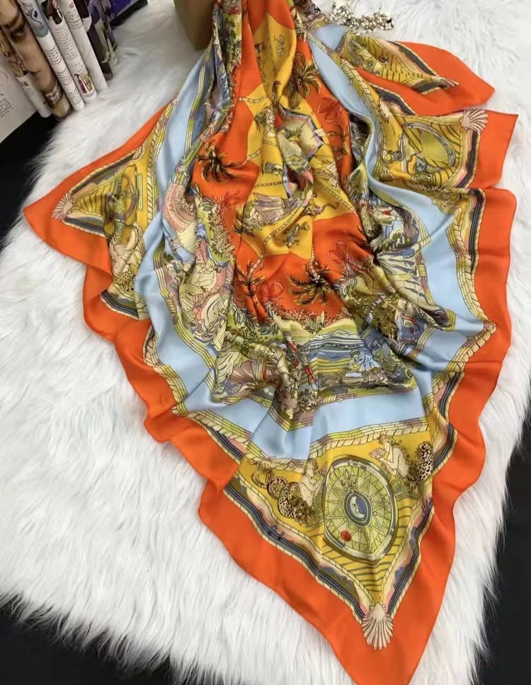 A 140-centimeter faux silk exotic style scarf