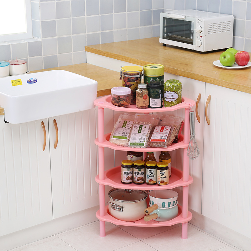 Plastic draining storage rack, non-drilling floor-standing storage rack, multi-functional corner combination kitchen and bathroom basin rack Specification image
